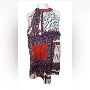 Patterned Halter Blouse - Red and Blue